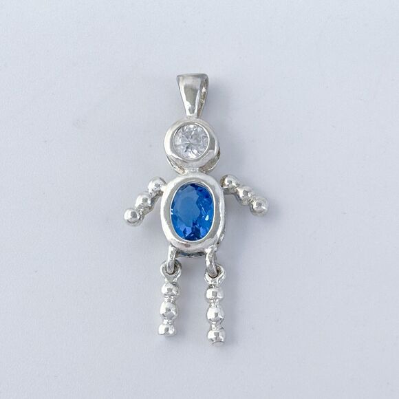 Vintage Sterling Silver 925 Blue Cubic Zirconia Boy Pendant - Picture 2 of 7